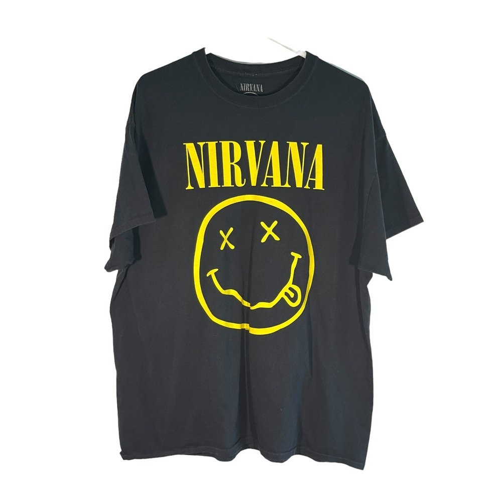 NIRVANA Men's Smiley Face Short‎ Sleeve Black T-Shirt  Size XL